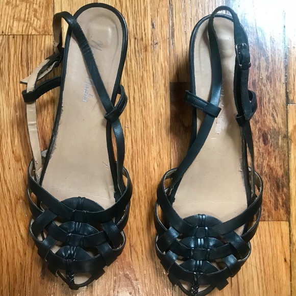 Black Italian leather sandals - Picture 1 of 6